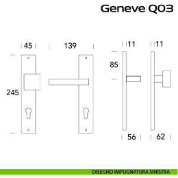Maniglia in acciaio Geneve Rectangular Q03 e pomolo fisso 2Q1 foro yale Reguitti Inox con placca 2