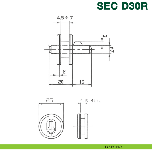 Serratura per anta in vetro scorrevole KYR Securital SEC D30R - disegno