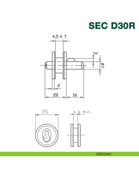 Serratura per anta in vetro scorrevole KYR Securital SEC D30R - disegno