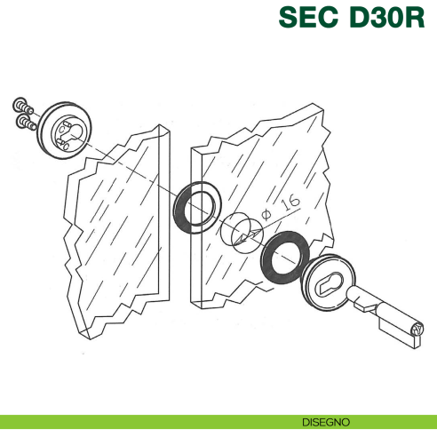 Serratura per anta in vetro scorrevole KYR Securital SEC D30R - disegno