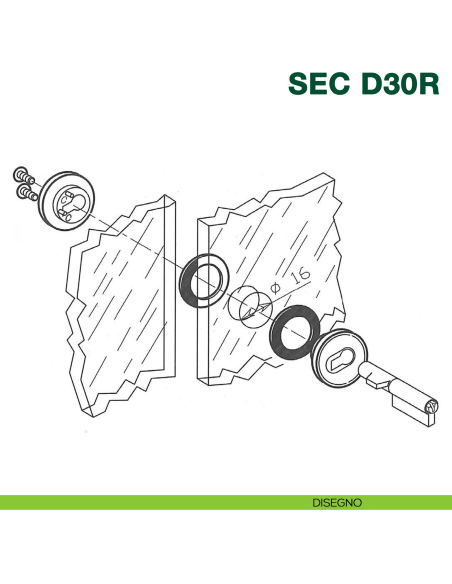 Serratura per anta in vetro scorrevole KYR Securital SEC D30R - disegno