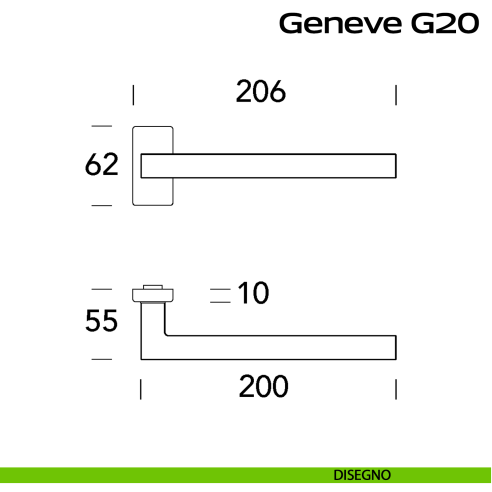 Maniglia in acciaio per porta Geneve 200 Reguitti Inox rosetta rettangolare disegno