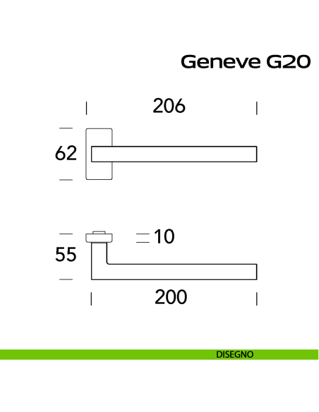 Maniglia in acciaio per porta Geneve 200 Reguitti Inox rosetta rettangolare disegno