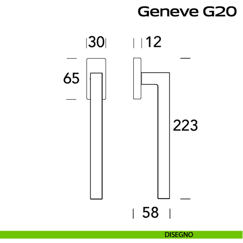 Maniglia in acciaio per finestra DK Geneve 200 Reguitti Inox disegno