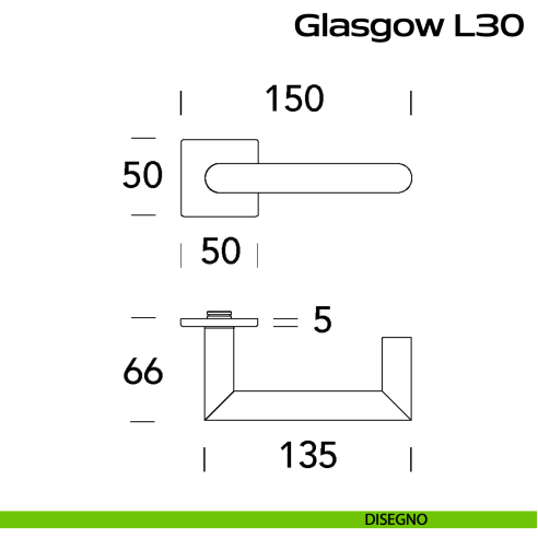 Maniglia in acciaio per porta Glasgow L30 Reguitti Inox disegno