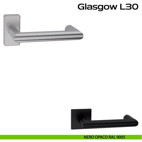 Maniglia in acciaio per porta Glasgow L30 Reguitti Inox rosetta rettangolare nero