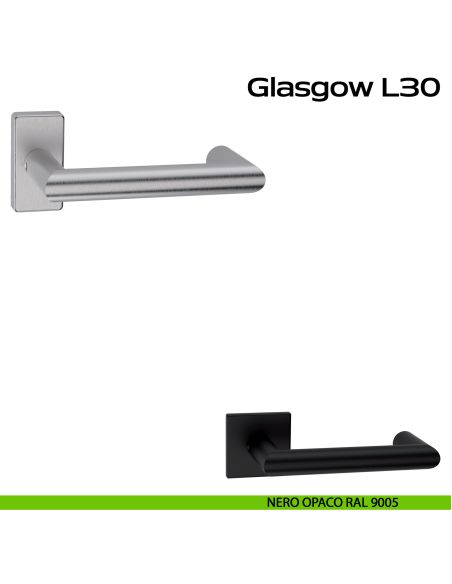 Maniglia in acciaio per porta Glasgow L30 Reguitti Inox rosetta rettangolare nero
