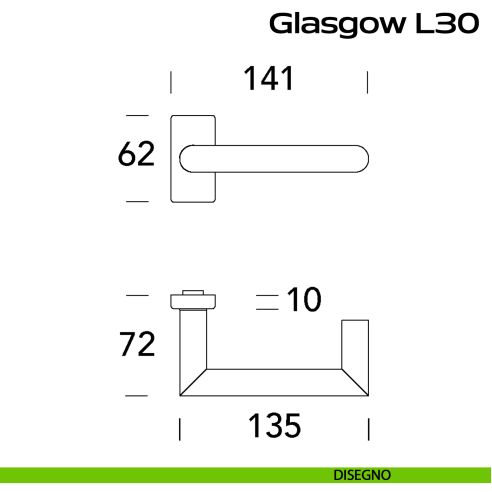 Maniglia in acciaio per porta Glasgow L30 Reguitti Inox rosetta rettangolare disegno
