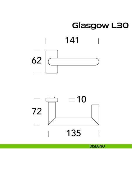 Maniglia in acciaio per porta Glasgow L30 Reguitti Inox rosetta rettangolare disegno