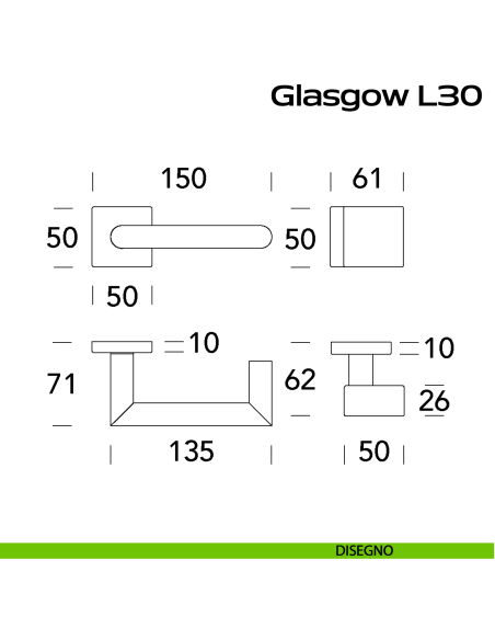 Maniglia in acciaio Glasgow L30  e pomolo fisso 2Q1 Reguitti Inox disegno
