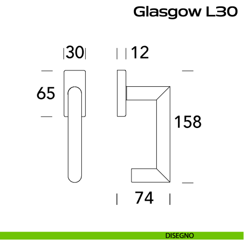 Maniglia in acciaio per finestra DK Glasgow L30 Reguitti Inox disegno