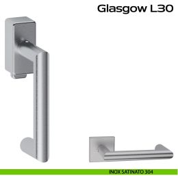 Maniglia in acciaio per finestra DK con pulsante su placca Glasgow L30 Reguitti Inox 2