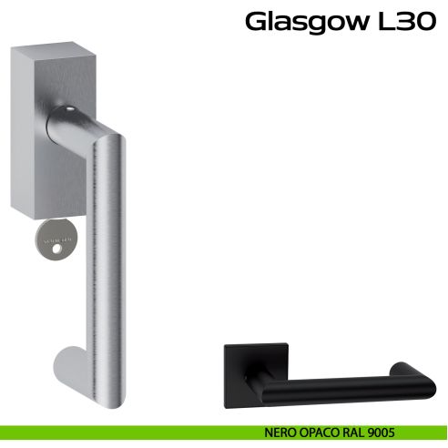 Maniglia in acciaio per finestra DK con chiave Glasgow L30 Reguitti Inox - nero opaco RAL 9005