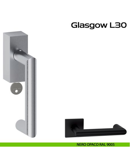 Maniglia in acciaio per finestra DK con chiave Glasgow L30 Reguitti Inox - nero opaco RAL 9005