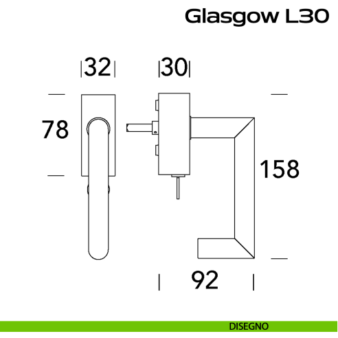 Maniglia in acciaio per finestra DK con funzione TBT Glasgow L30 Reguitti Inox disegno