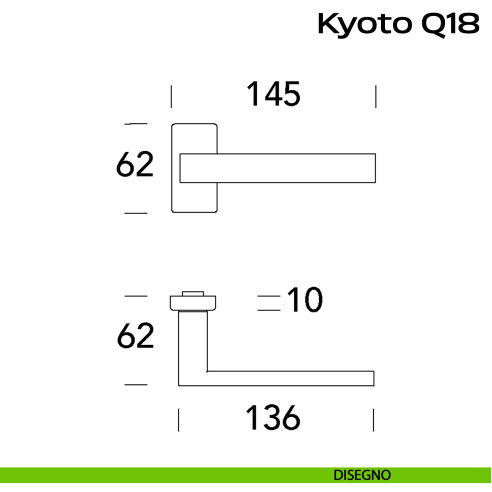 Maniglia in acciaio per porta Kyoto Q18 Reguitti Inox rosetta rettangolare - disegno