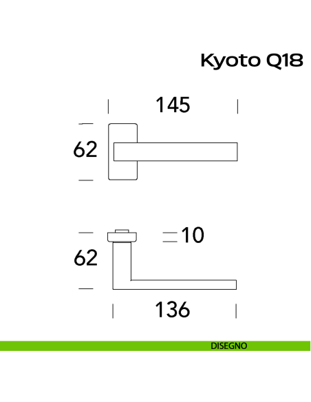 Maniglia in acciaio per porta Kyoto Q18 Reguitti Inox rosetta rettangolare - disegno