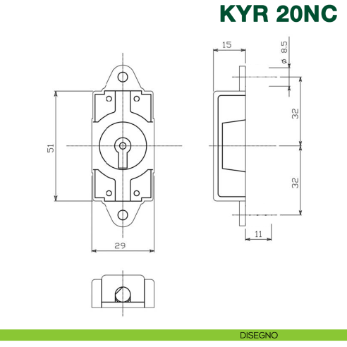 Serratura per armadio ad aste rotanti KYR Securital KYR 20N - disegno