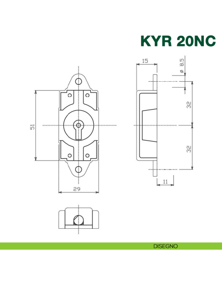 Serratura per armadio ad aste rotanti KYR Securital KYR 20N - disegno
