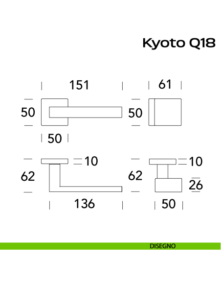 Maniglia in acciaio Kyoto Q18 e pomolo fisso 2Q1 Reguitti Inox - disegno