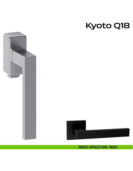 Maniglia in acciaio per finestra DK con pulsante su placca Kyoto Q18 Reguitti Inox - nero opaco RAL 9005