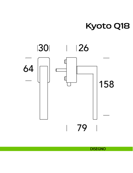 Maniglia in acciaio per finestra DK con pulsante su placca Kyoto Q18 Reguitti Inox disegno