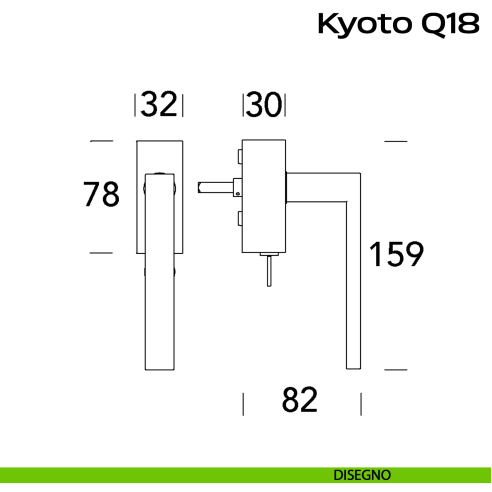 Maniglia in acciaio per finestra DK con chiave Kyoto Q18 Reguitti Inox disegno