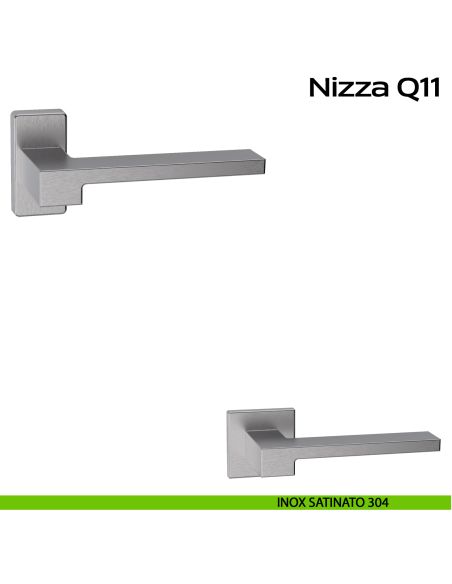 Maniglia in acciaio per porta Nizza Q11 Reguitti Inox rosetta rettangolare - inox  satinato 304