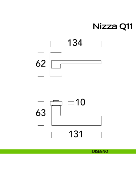 Maniglia in acciaio per porta Nizza Q11 Reguitti Inox rosetta rettangolare - disegno