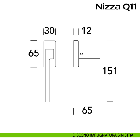 Maniglia in acciaio per finestra DK Nizza Q11 Reguitti Inox disegno SX