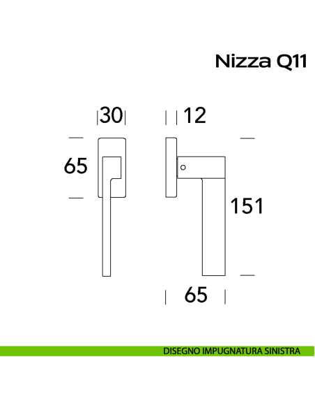 Maniglia in acciaio per finestra DK Nizza Q11 Reguitti Inox disegno SX