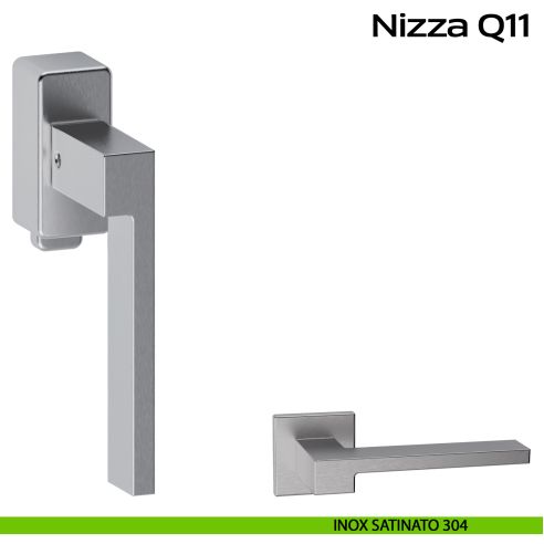 Maniglia in acciaio per finestra DK con pulsante su placca Nizza Q11 Reguitti Inox - DX- acciaio satinato 304
