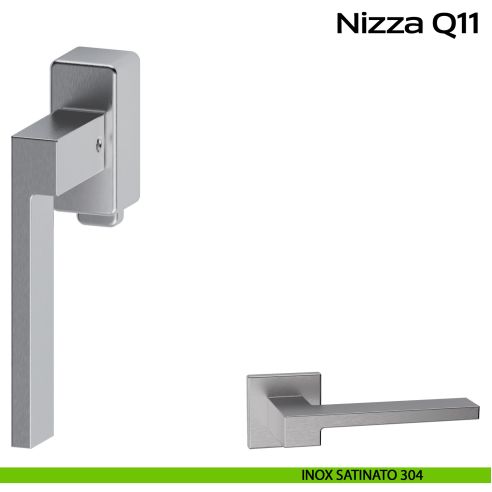 Maniglia in acciaio per finestra DK con pulsante su placca Nizza Q11 Reguitti Inox - SX- acciaio satinato 304