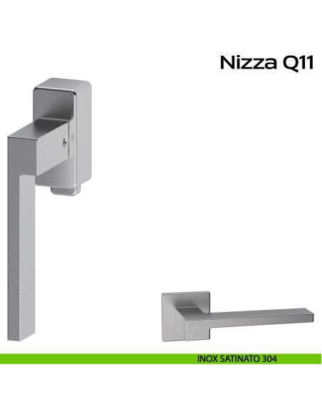 Maniglia in acciaio per finestra DK con pulsante su placca Nizza Q11 Reguitti Inox - SX- acciaio satinato 304