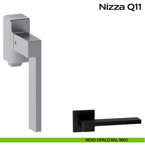 Maniglia in acciaio per finestra DK con pulsante su placca Nizza Q11 Reguitti Inox - DX - nero opaco RAL 9005