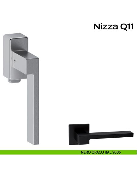 Maniglia in acciaio per finestra DK con pulsante su placca Nizza Q11 Reguitti Inox - DX - nero opaco RAL 9005