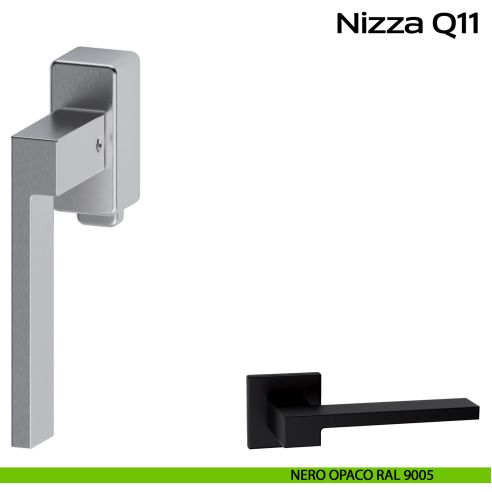 Maniglia in acciaio per finestra DK con pulsante su placca Nizza Q11 Reguitti Inox - SX - nero opaco RAL 9005