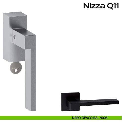 Maniglia in acciaio per finestra DK con chiave Nizza Q11 Reguitti Inox - DX - nero opaco RAL 9005