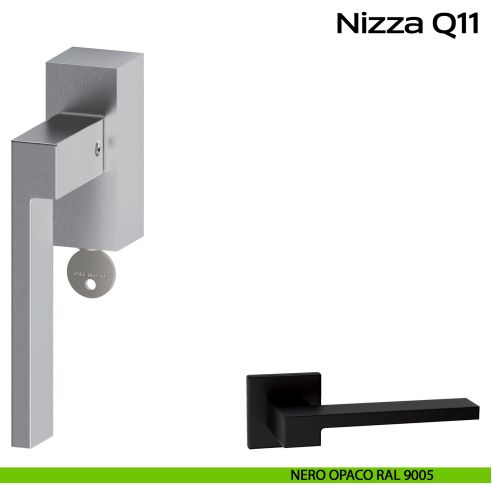 Maniglia in acciaio per finestra DK con chiave Nizza Q11 Reguitti Inox - SX - nero opaco RAL 9005