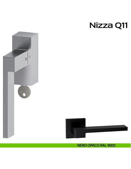 Maniglia in acciaio per finestra DK con chiave Nizza Q11 Reguitti Inox - SX - nero opaco RAL 9005