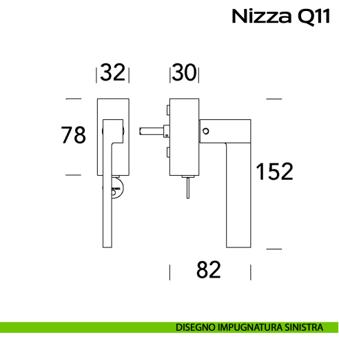 Maniglia in acciaio per finestra DK con chiave Nizza Q11 Reguitti Inox disegno SX