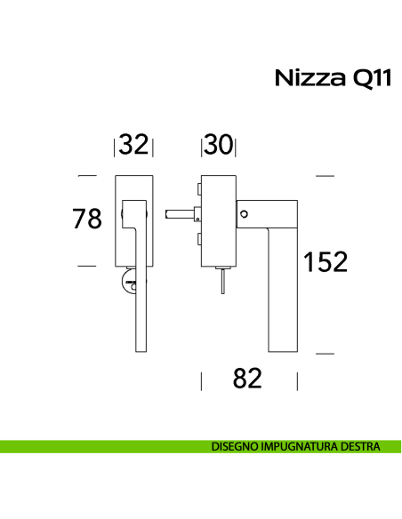 Maniglia in acciaio per finestra DK con funzione TBT Nizza Q11 Reguitti Inox disegno DX