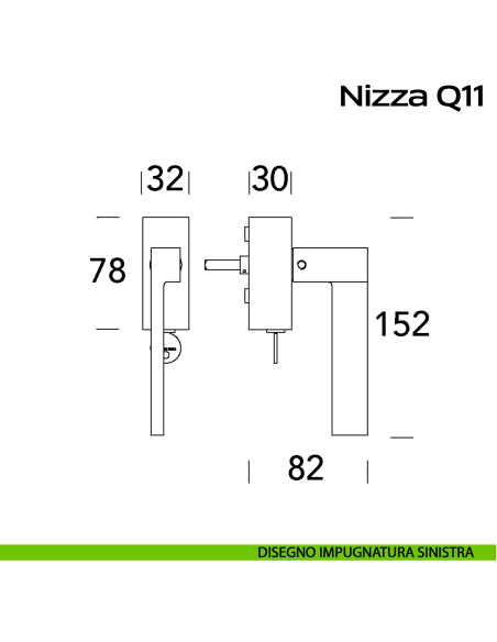 Maniglia in acciaio per finestra DK con funzione TBT Nizza Q11 Reguitti Inox disegno SX