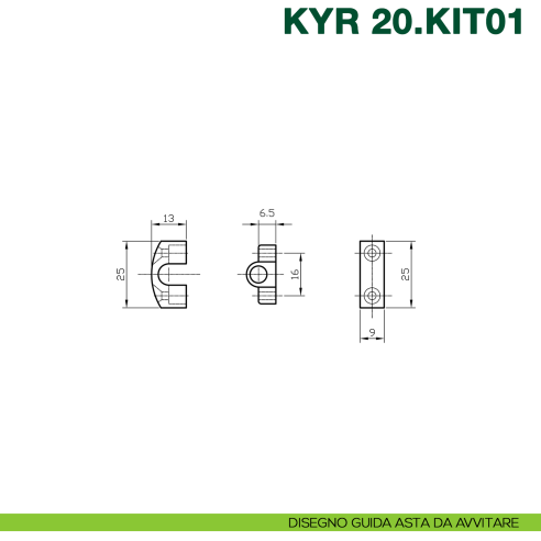 Kit accessori per serratura ad aste rotanti KYR Securital KYR 20.KIT01 - disegno guida asta da avvitare