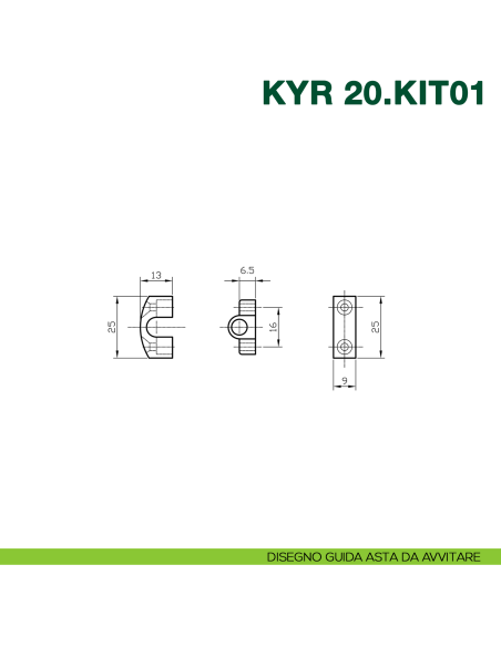 Kit accessori per serratura ad aste rotanti KYR Securital KYR 20.KIT01 - disegno guida asta da avvitare