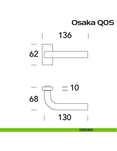 Maniglia in acciaio per porta Osaka Q05 Reguitti Inox rosetta rettangolare DISEGNO