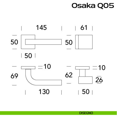 Maniglia in acciaio Osaka Q05 e pomolo fisso 2Q1 Reguitti Inox disegno