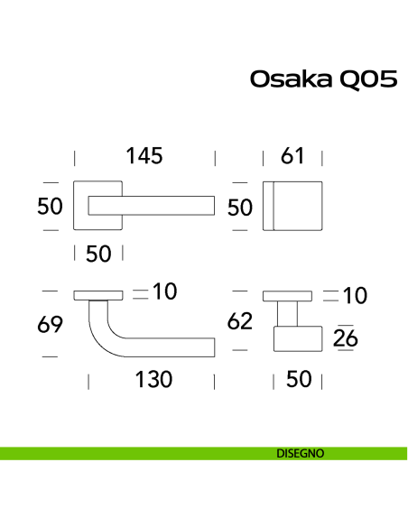 Maniglia in acciaio Osaka Q05 e pomolo fisso 2Q1 Reguitti Inox disegno