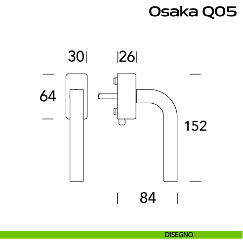 Maniglia in acciaio per finestra DK con pulsante su placca Osaka Q05 Reguitti Inox disegno