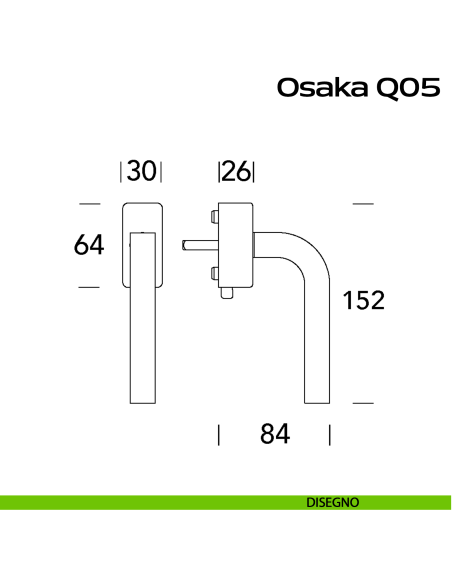 Maniglia in acciaio per finestra DK con pulsante su placca Osaka Q05 Reguitti Inox disegno